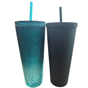 Starbucks Matte Dark Green & Waxberry Mint Green Ombre Studded Tumblers, 24oz